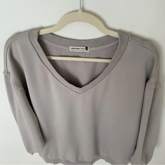 Jackson Rowe Relaxed V-Neck Sweater in Taupe - Picture 6 of 10